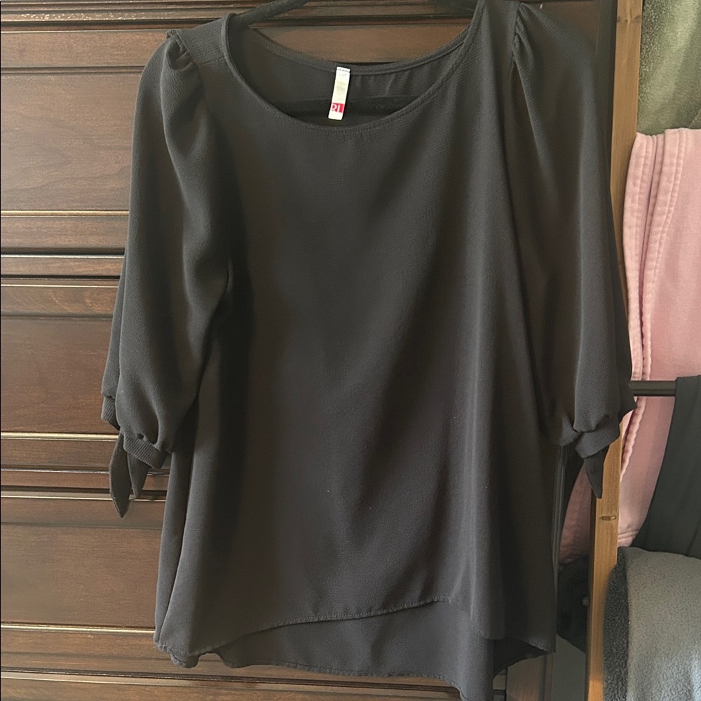 Classic Black Women's Blouse with Tie-Sleeve Detail-medium